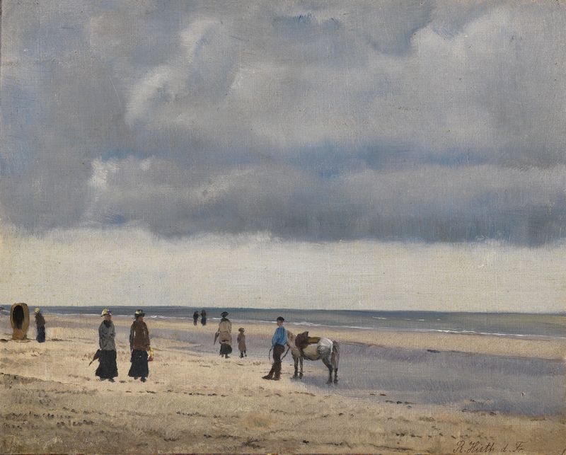 Paisaje con playa y siluetas, óleo sobre lienzo de Rudolf Hirth du Frênes