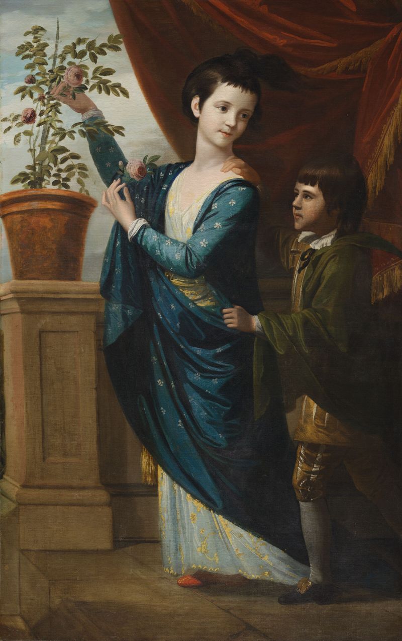 Retrato de Miss Dennison e seu Irmão, óleo sobre tela de um artista não identificado