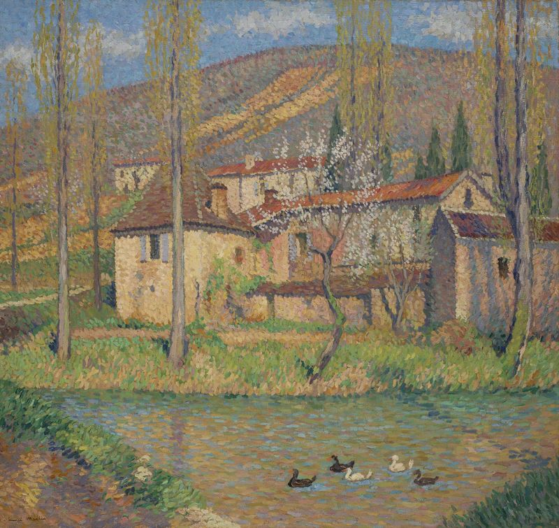 La Maison du vert de Henri Martin, óleo sobre lienzo que representa una casa rodeada de vegetación