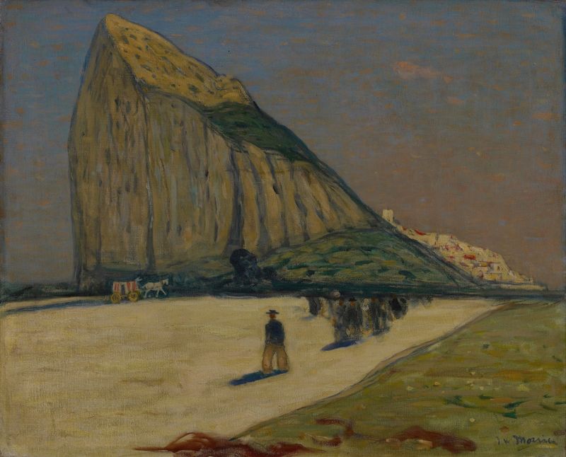 Impressionist oil painting by James Wilson Morrice depicting cliffs of Gibraltar and the sea.