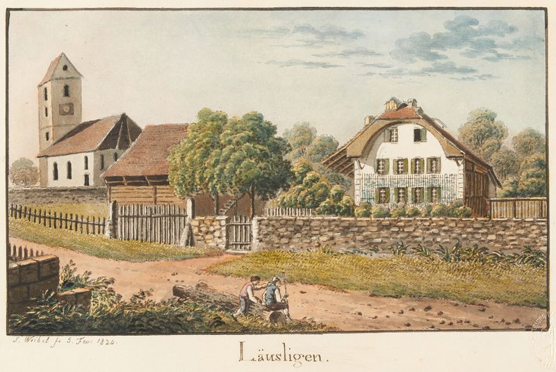 Läuslingen de Jakob Samuel Weibel, pintura al óleo que representa un paisaje vibrante con colores ricos.