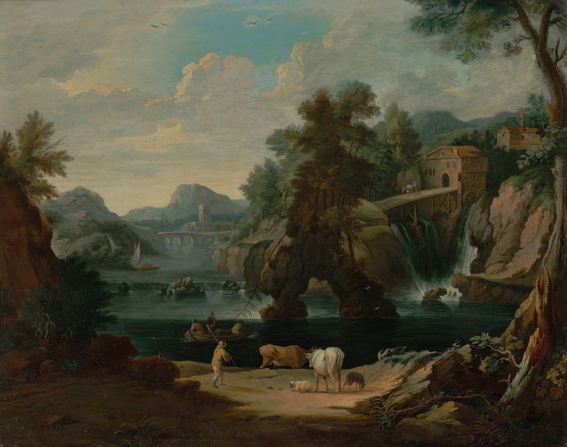 A cowherd beside a river, oil on canvas by Pieter Bout