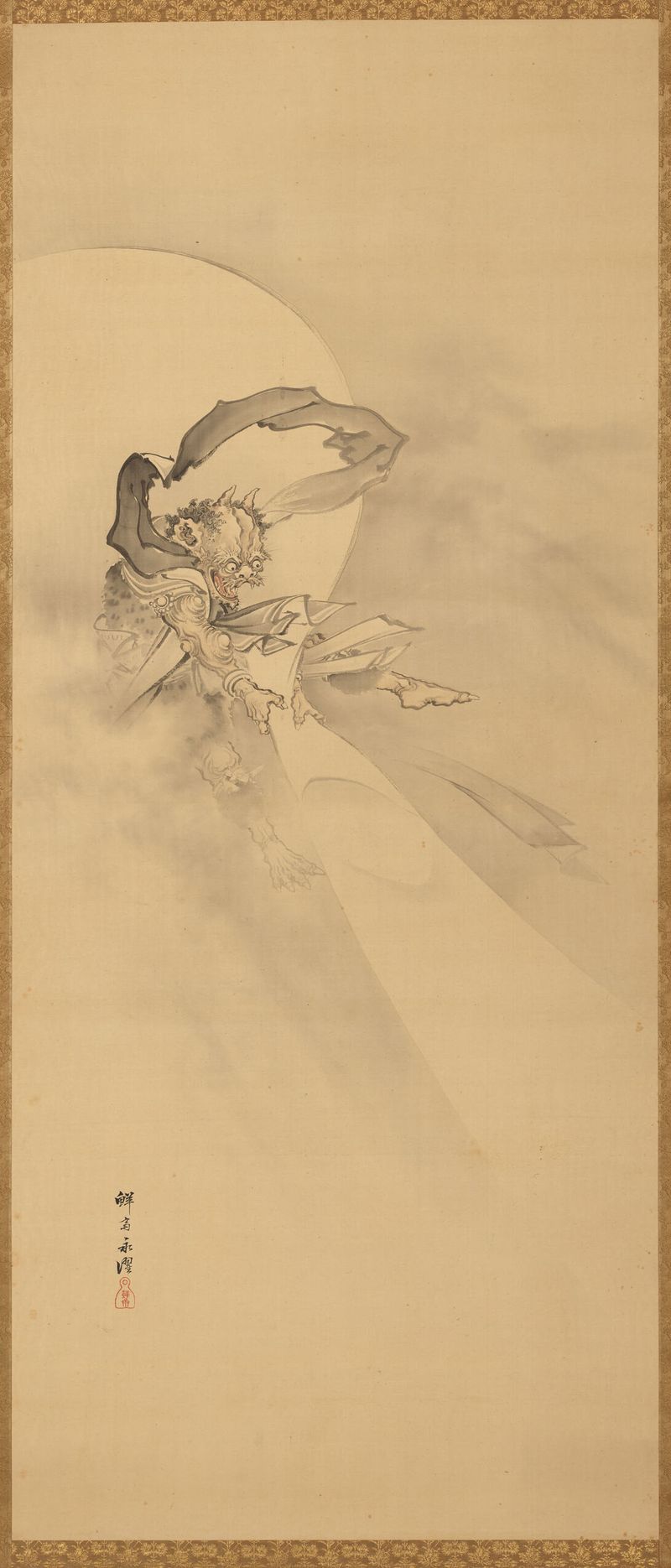 Wind God de Kobayashi Eitaku, obra en papel que representa una deidad mítica