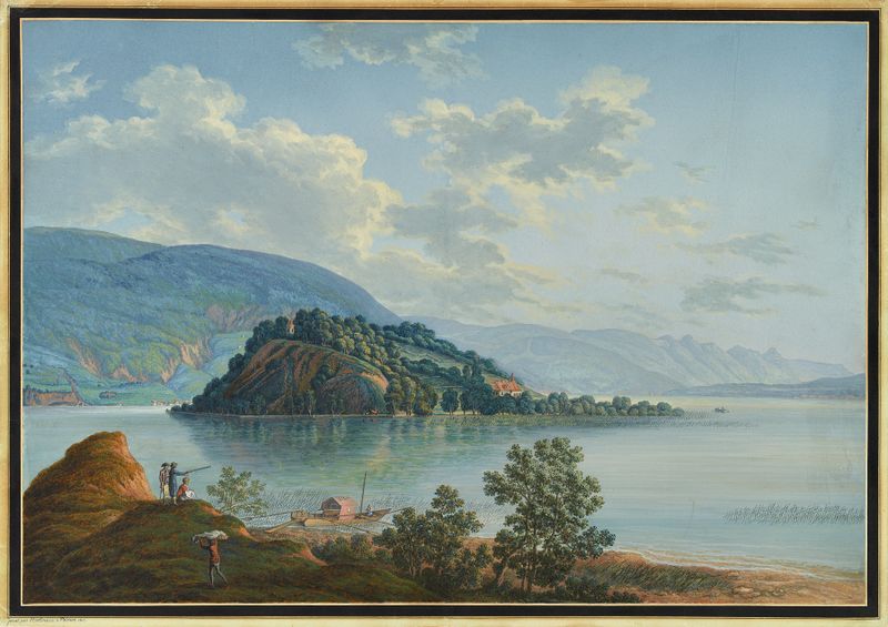 Landscape featuring a shoreline and water by Johann Joseph Hartmann, medium unknown.
