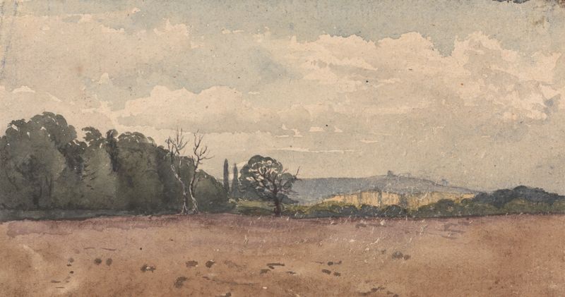 Landscape with a ploughed field in the foreground, oil on canvas by David Charles Read