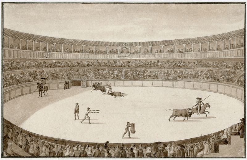 Luta de touros em uma arena, pintura a óleo de Otto Howen