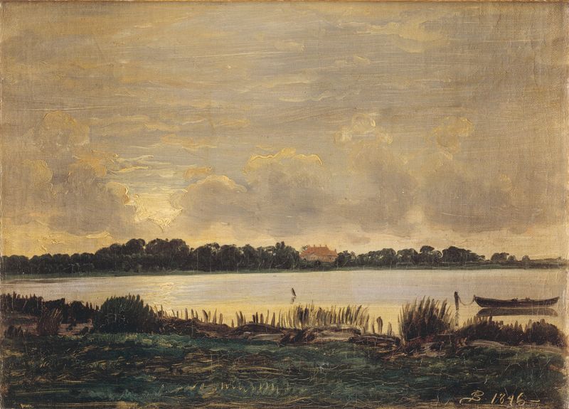 Landscape of Præstø Fiord with the manor of Nysø, oil painting by P. C. Skovgaard