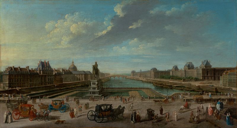 Paisaje rococó de París desde el Pont Neuf por Nicolas Jean-Baptiste Raguenet