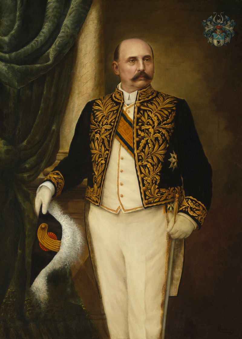 Retrato de un gobernador general en uniforme, óleo sobre lienzo de Hannké