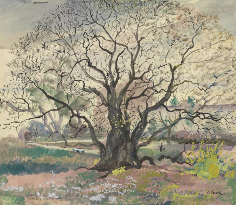 Paisaje expresionista que muestra un árbol solitario en primavera de Oskar Laske