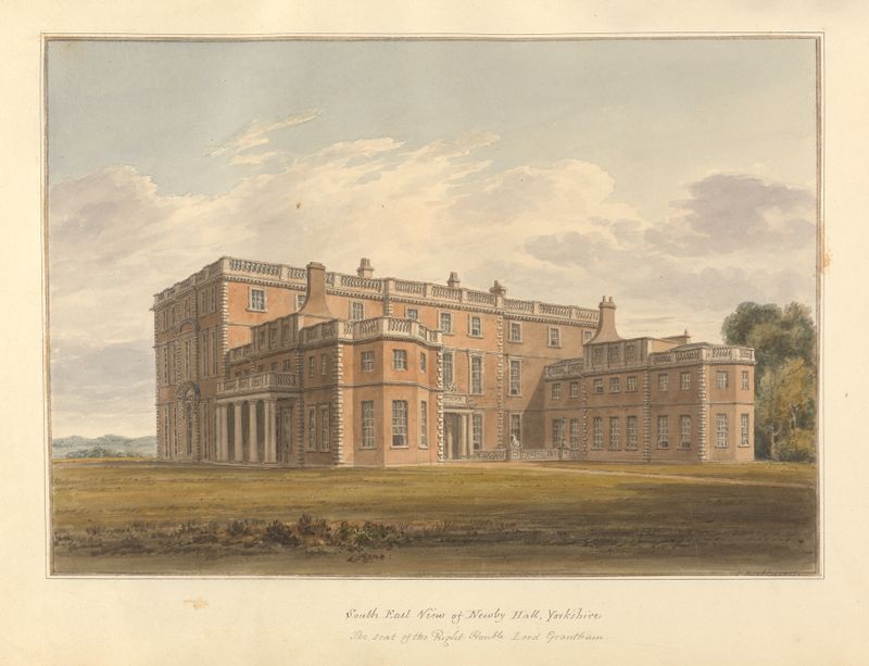 South East View of Newby Hall, Yorkshire, aquarela sobre papel de John Buckler