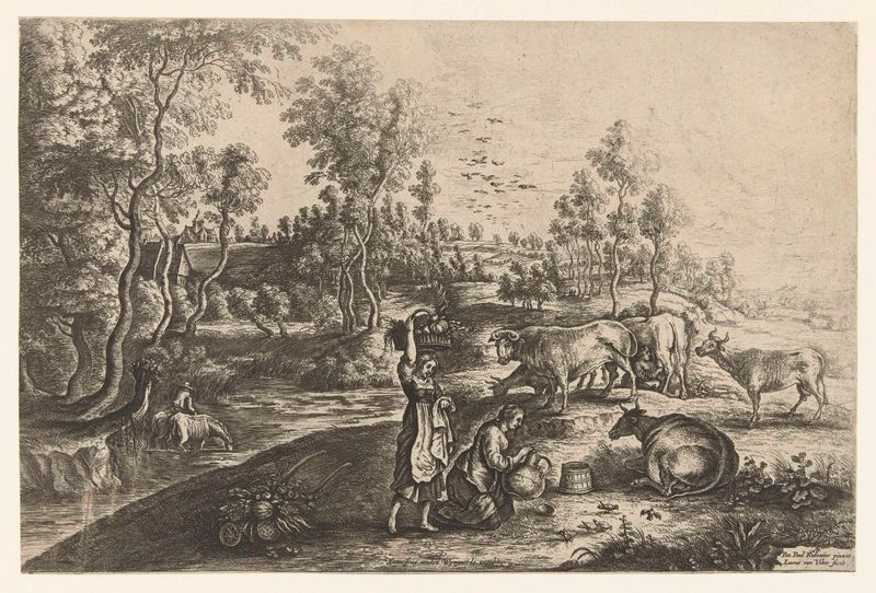 Gravura de Lucas van Uden mostrando uma casa de campo em uma paisagem tranquila.