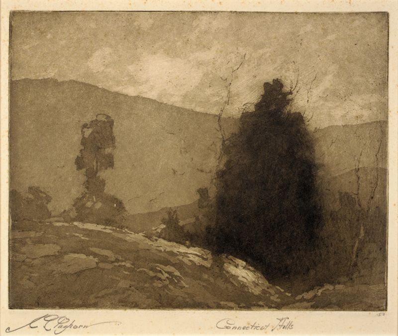 Landscape of rolling hills at twilight by Joseph C. Claghorn, oil painting