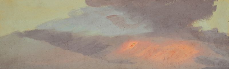 Estudio de Nubes al Atardecer de Frederic Edwin Church, óleo sobre lienzo que muestra un atardecer vibrante con nubes y lu...