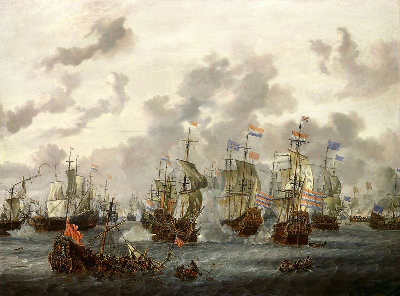 Cena marinha com navios navegando em águas turbulentas, pintura a óleo de Abraham Storck