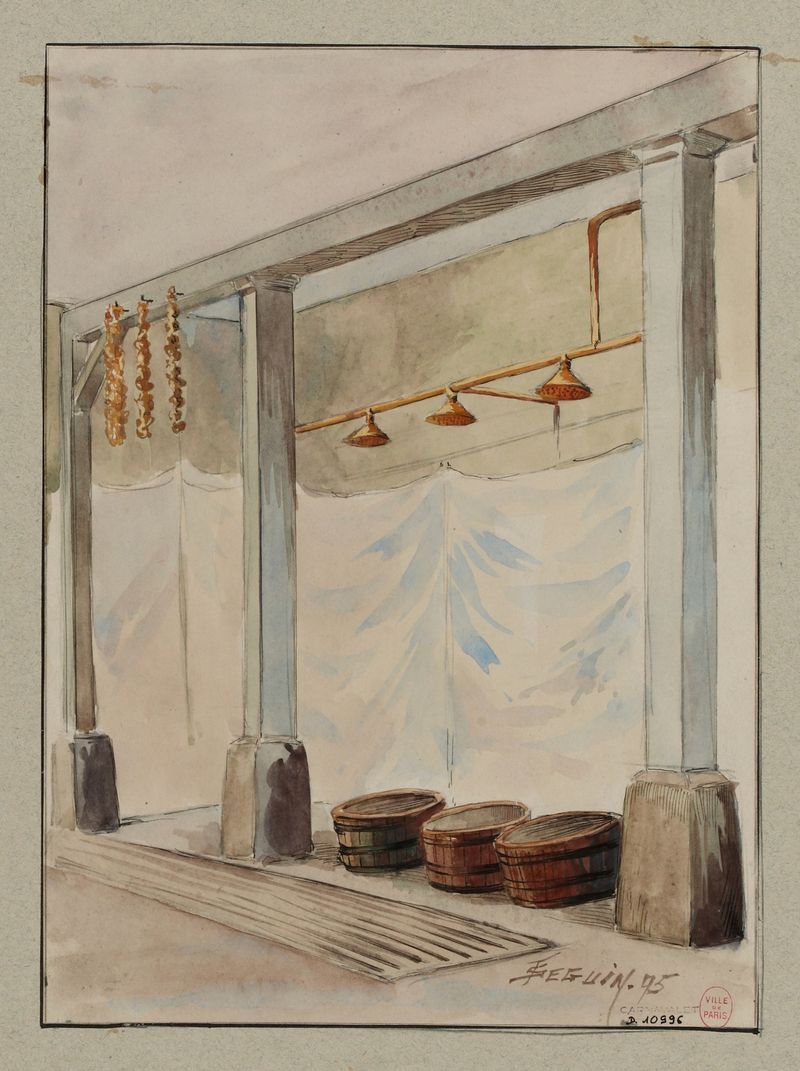 Obra figurativa de F. Séguin, que muestra una figura en una escena interior inquietante, medio desconocido.