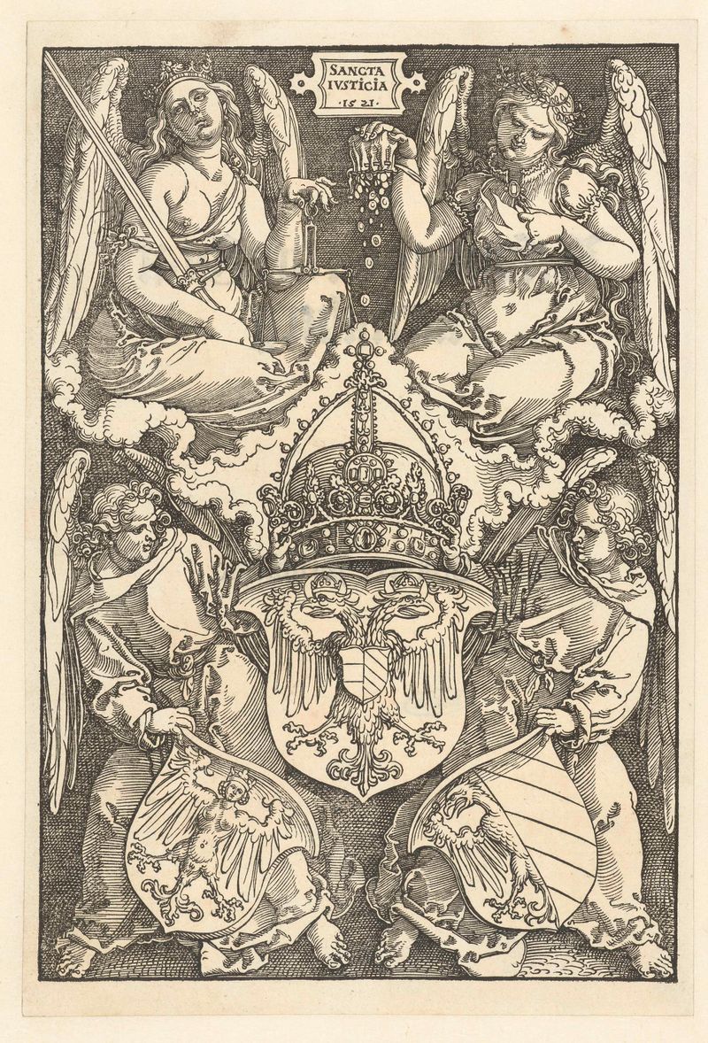 Alegoría con el escudo imperial y los escudos de Nuremberg, Albrecht Dürer, medio desconocido