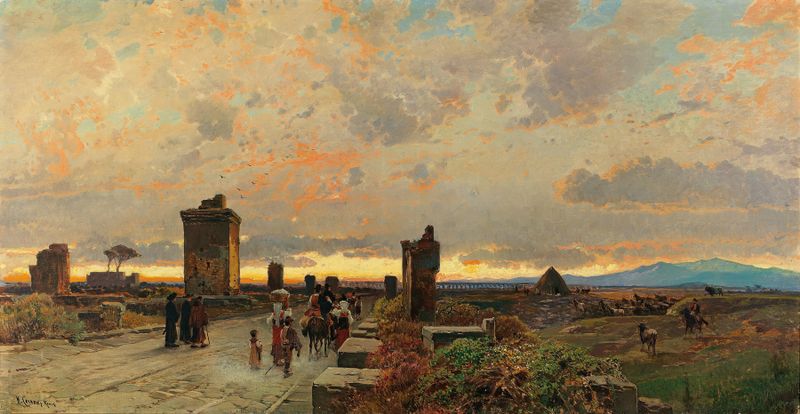 Paisagem de Via Appia Antica de Hermann David Salomon Corrodi, pintura a óleo