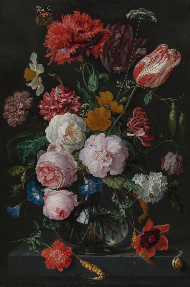 Natureza morta com flores em um vaso de vidro, óleo sobre cobre de Jan Davidsz. de Heem