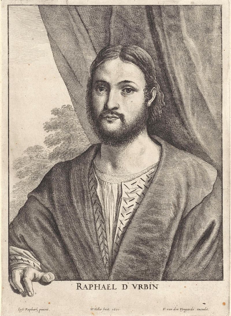 Grabado de Rafael por Wenceslaus Hollar, que presenta una figura serena