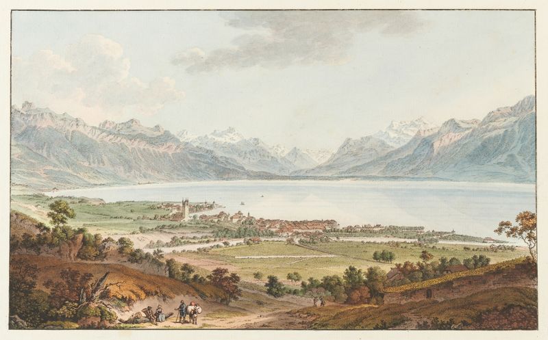 Vûe de Vevey by Johann Ludwig Aberli, landscape, oil painting