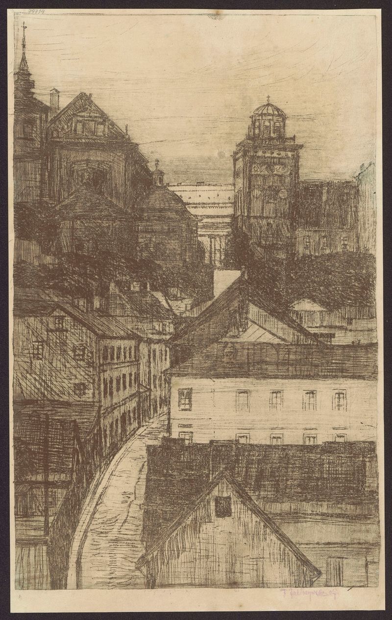 View of Mariensztat Street towards Krakowskie Przedmieście Street, óleo sobre lienzo de Feliks Jabłczyński