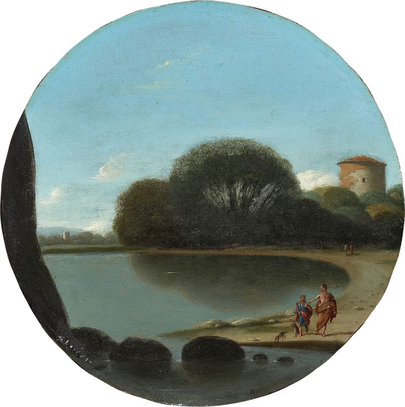 Küstenlandschaft mit Figuren by Goffredo Wals, oil painting depicting figures in a coastal landscape