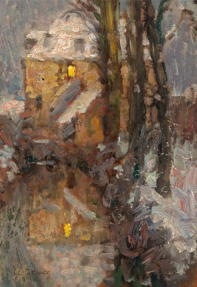 Paisaje invernal con un canal y nieve de Henri Le Sidaner, pintura al óleo