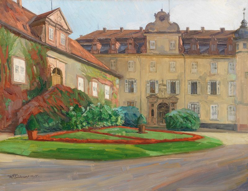 Landscape of Schloßhof in Baden-Baden, oil on canvas by Wilhelm Trübner