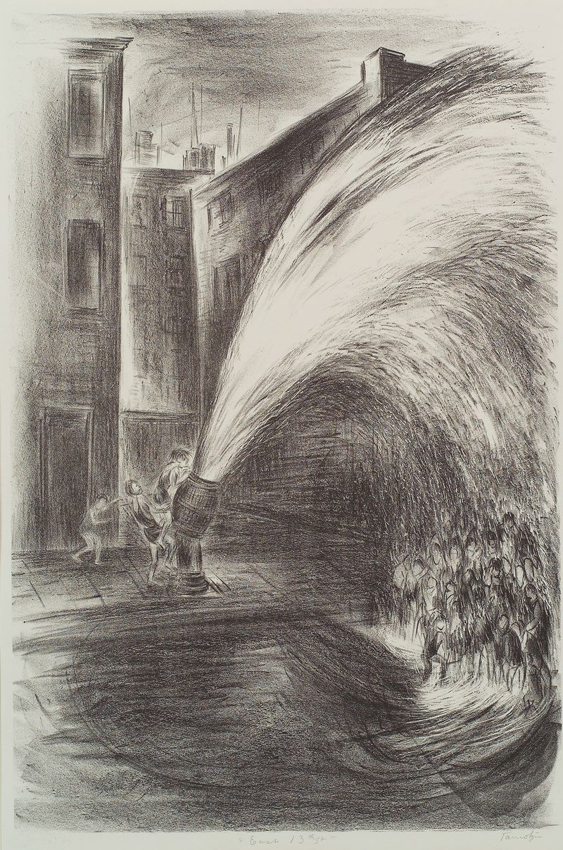Escena de género que representa la vida urbana en 1937 por Chuzu Tamatzu