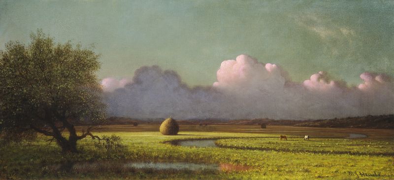 Sunlight and Shadow, oil painting by Martin Johnson Heade depicting marshes with sunlight and shadow.
