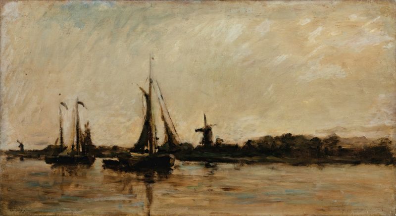 Paisaje con un canal en Holanda, pintura al óleo de Charles François Daubigny