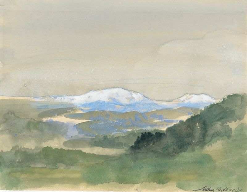Landscape by Arthur Bowen Davies, impressionism, depicting a tranquil horizon with soft hues