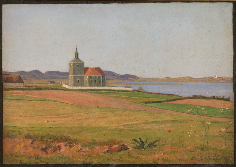Vinderød Church near Frederiksværk, oil painting by Johan Thomas Lundbye