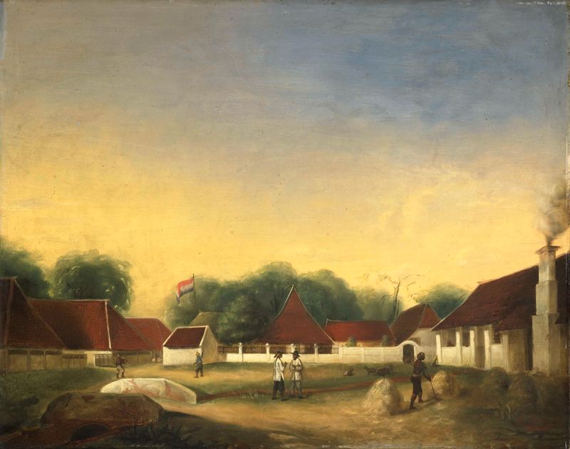 A Sugar Factory on Java, oil on panel by H.Th. Hesselaar
