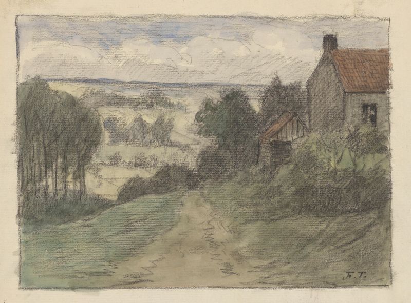 Paisaje con un camino que conduce a una casa entre árboles de Jean-François Taelemans.