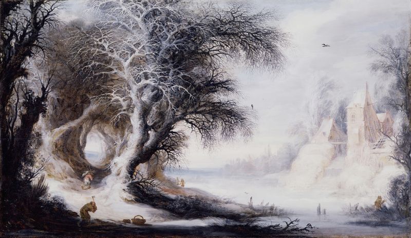Winter landscape with snow-covered trees by Gijsbrecht Leytens, oil painting