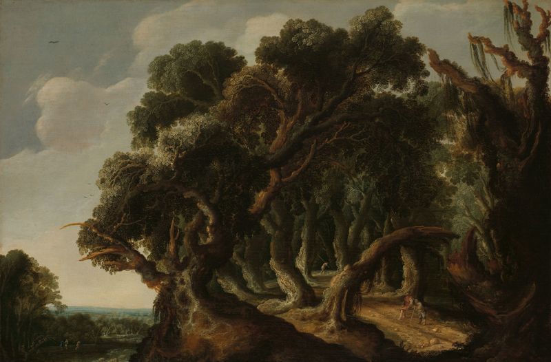 Wooded Landscape by Jacob van Geel, oil painting depicting a serene forest with dappled light.