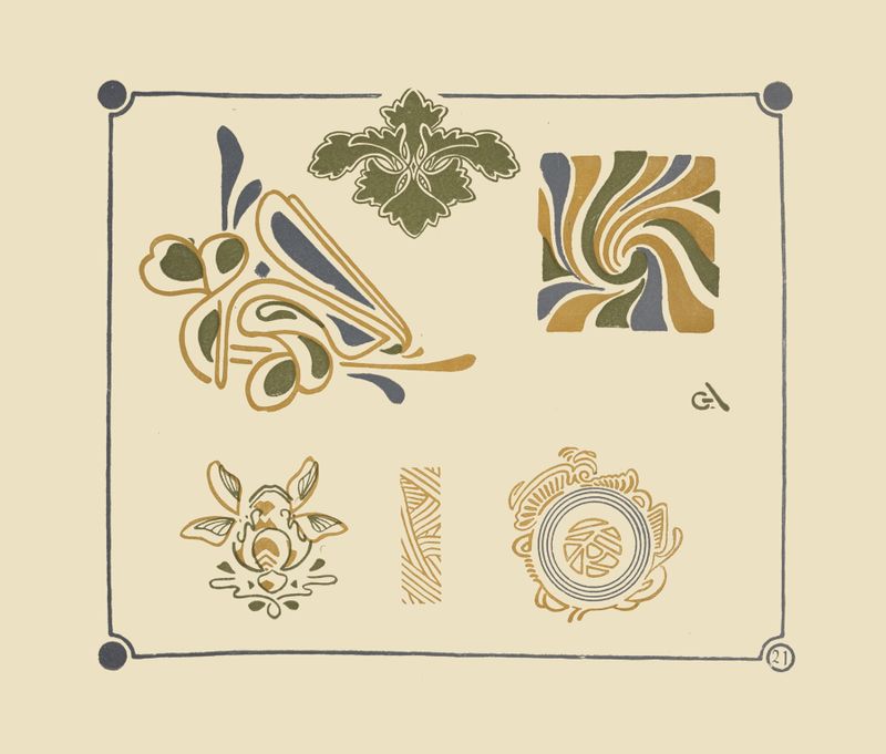 Abstract design with leaves and arabesques, ink on paper by George Auriol