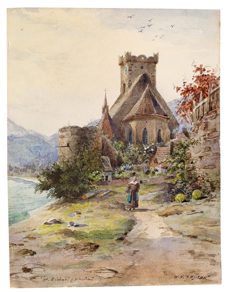 Religious oil painting of St. Michael by Carl Wenzel Zajicek