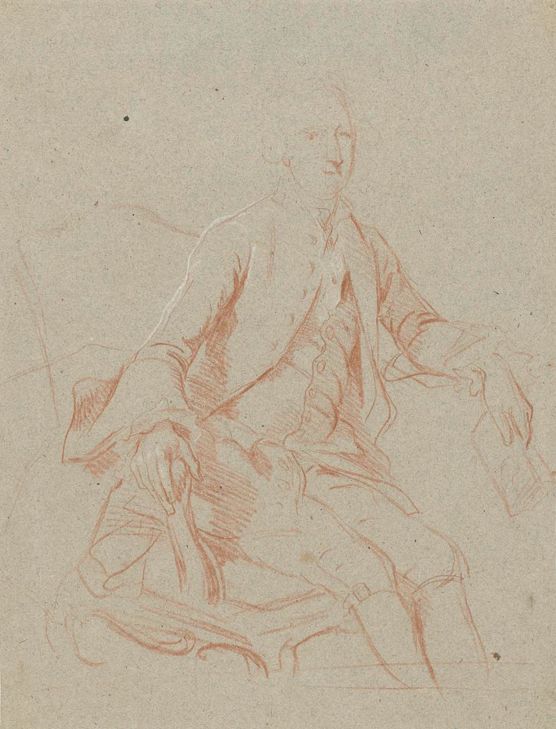 Retrato de um cavalheiro sentado com um livro, meio papel, Johann Wilhelm Böttner