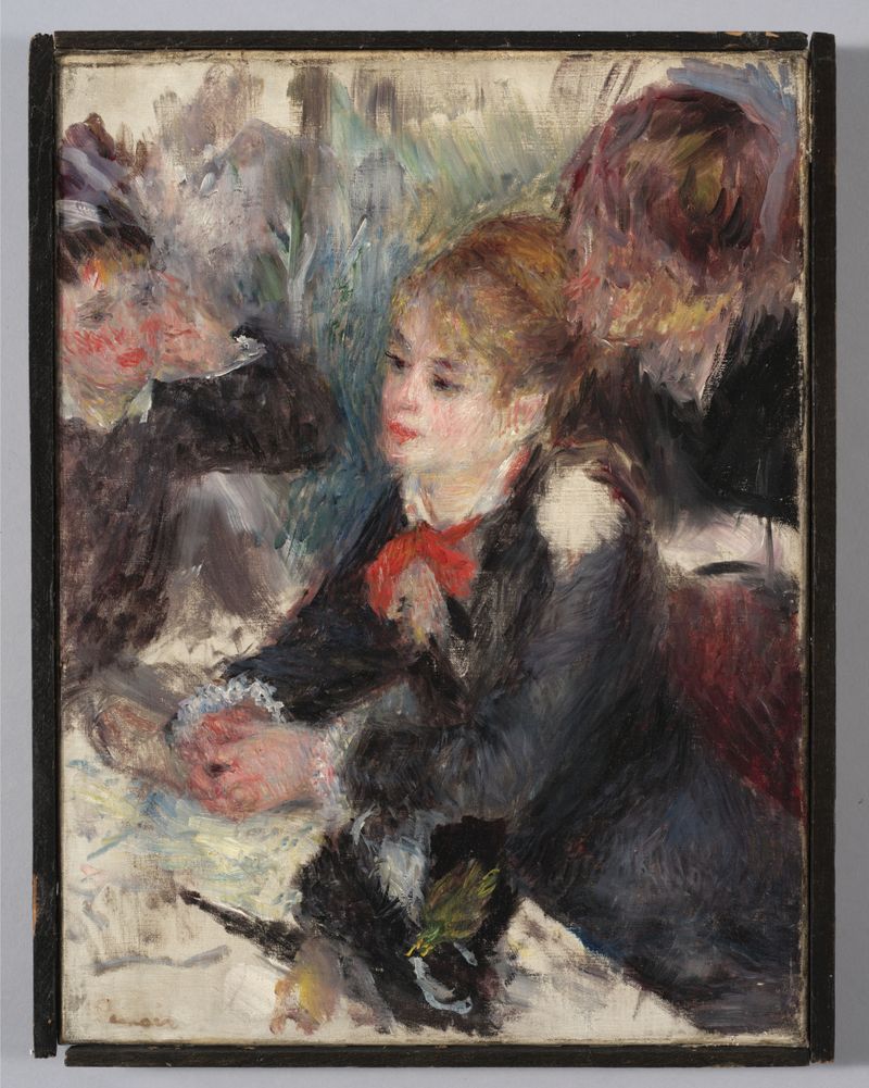 At the Milliner's de Pierre-Auguste Renoir, óleo sobre lienzo que muestra el interior de una sombrerería