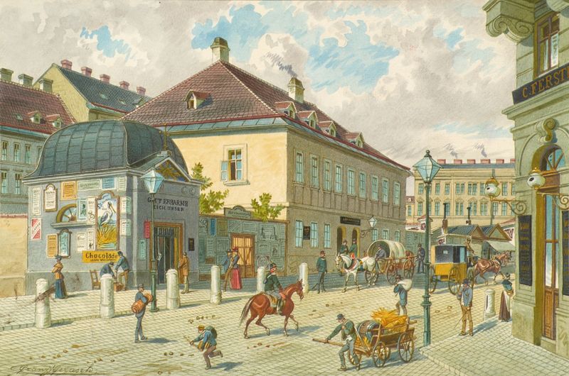 Die Mariahilfer Linie in Wien by Franz Gerasch, oil on canvas depicting an urban landscape.