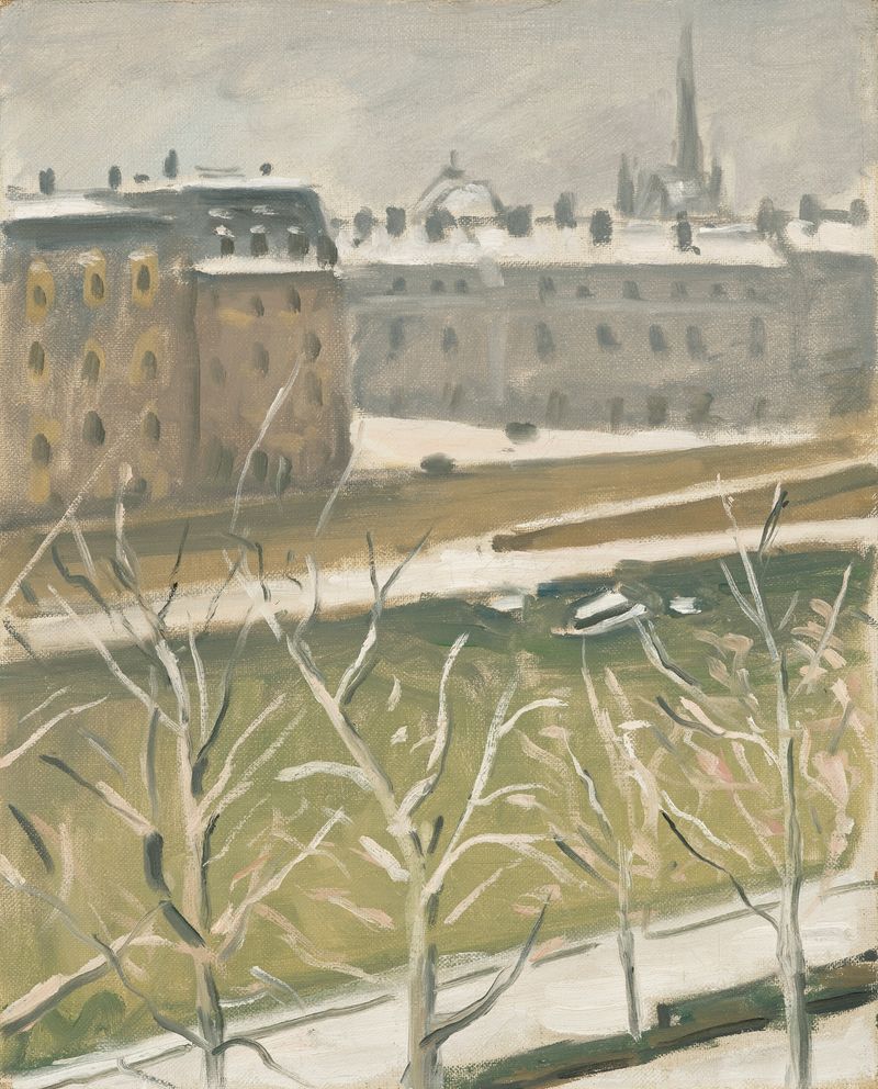 La Sainte-Chapelle sous la neige, pintura al óleo de Albert Marquet, con vitrales y nieve.