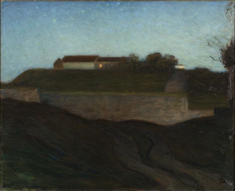 The Fortress of Varberg, oil painting by Richard Bergh, depicting a stronghold in a tranquil landscape.