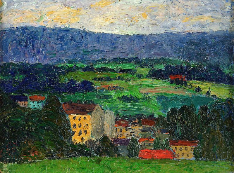 Norra maastik de Konrad Mägi, óleo sobre lienzo que representa un paisaje tumultuoso.