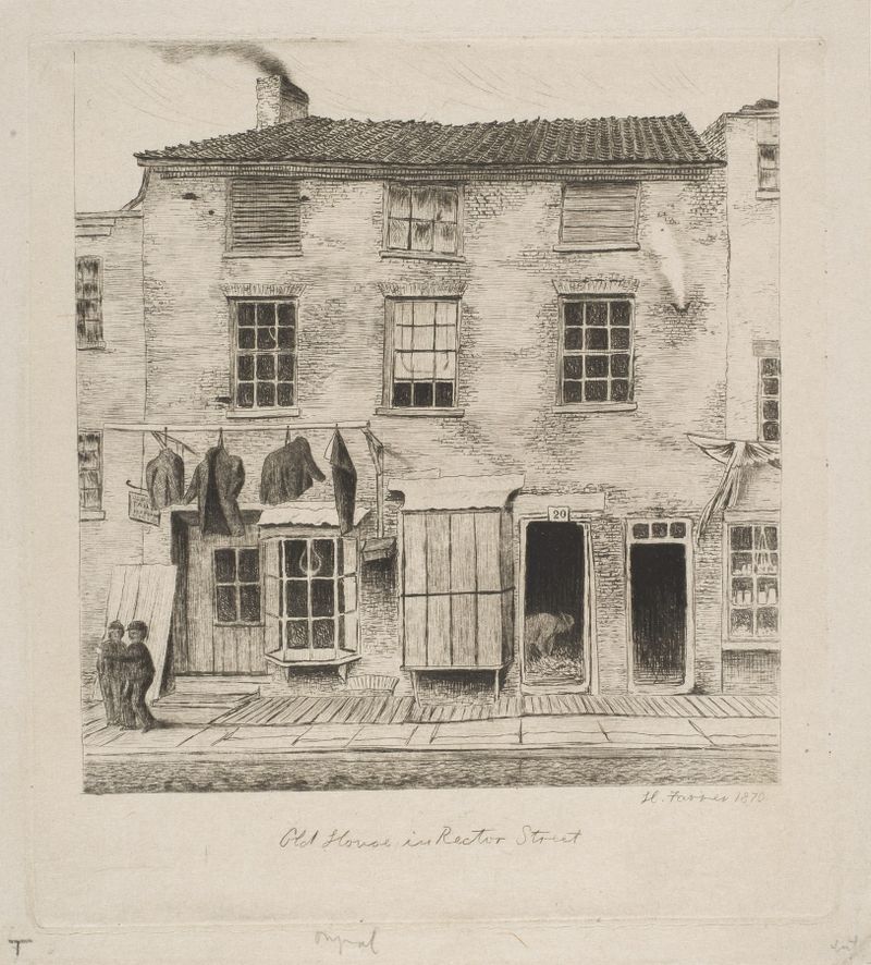 Old House in Rector Street, engraving by Henry Farrer