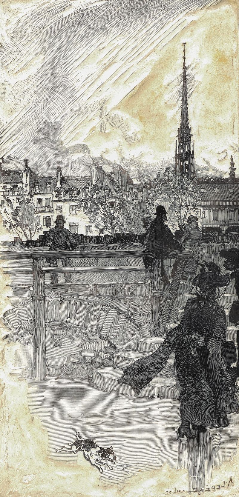 Paisagem ao crepúsculo de Quai des Grands Augustins, Paris por Auguste Louis Lepère, impressionismo