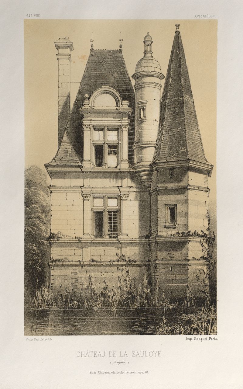 Château De La Sauloye de Victor Petit, óleo sobre tela que retrata uma paisagem serena com luz solar e vegetação.