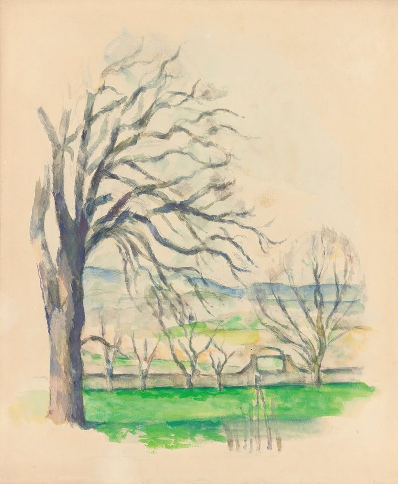Pintura al óleo de un árbol con luz y sombra de Paul Cezanne